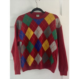 VNT United Colors Of Benetton Men’s XL RED Wool Sweater Argyle made in Italy